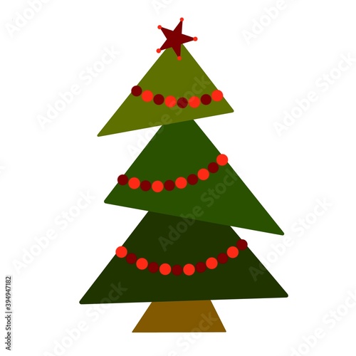 Green Christmas tree as symbol of Happy New Year  Merry Christmas holiday celebration. Sparkle light decoration. Bright shiny design illustration