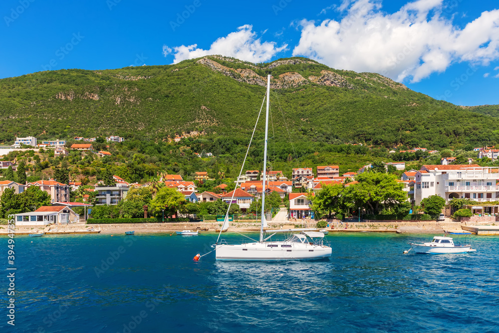 Yachts near the Adriatic coast in the Bay of Kotor, Montenegro
