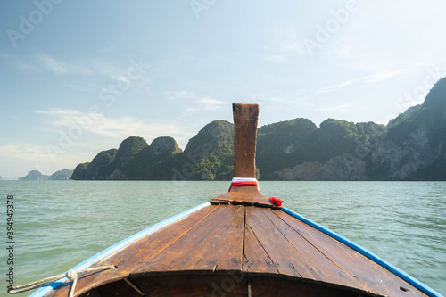 Long tail boat excursion in Phang Nga Bay Thailand.