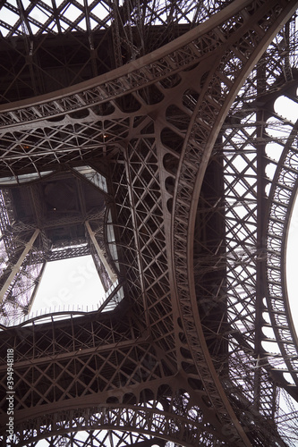 Eiffel tower detail of iron construction, Paris France.