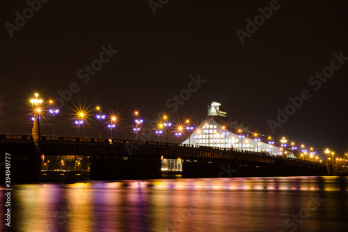bridge over the river at night in capital of Latvia Riga