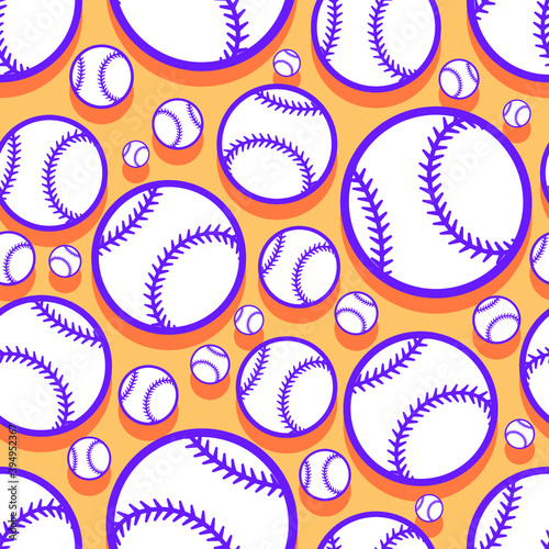 Seamless pattern with baseball softball ball graphics. Vector illustration. Ideal for wallpaper, packaging, fabric, textile, wrapping paper design and any kind of decoration.