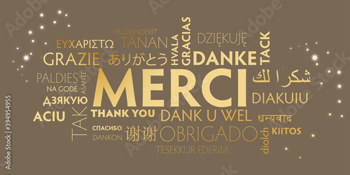 merci multilingue - doré texte et fond