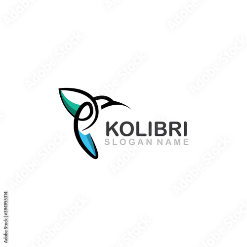 Abstract colorful colibri bird logo line outline creative vector icon illustration template