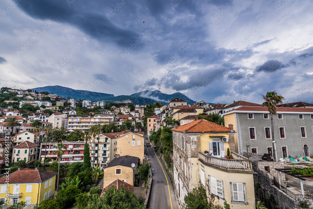 View on buildings in Herceg Novi city, Montenegro