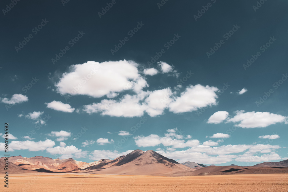 Mountains with clouds in the altiplano in Bolivia