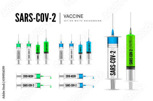 Syringe with coronavirus drug. SARS-CoV-2, covid-2019. Vector 3d illustration