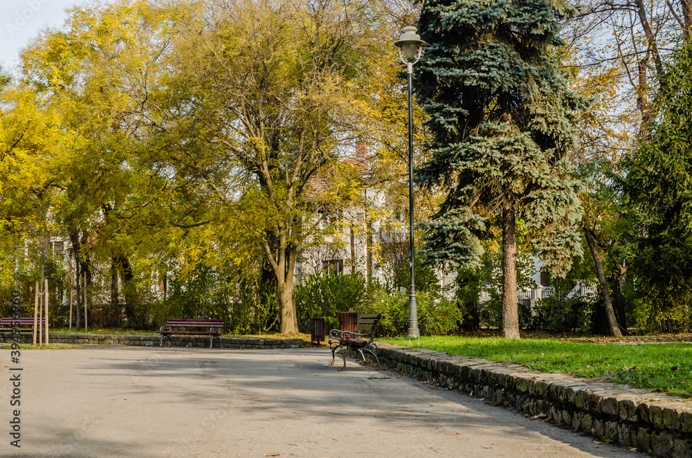 Panorama of the city park in Novi Sad 