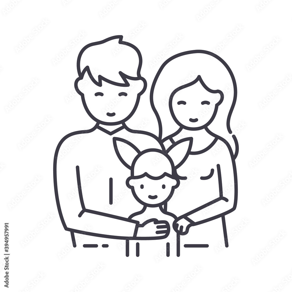 Father, mother and daughter icon, linear isolated illustration, thin line vector, web design sign, outline concept symbol with editable stroke on white background. Father, mother and daughter icon, linear isolated illustration, thin line vector, web design sign, outline concept symbol with editable stroke on white background.