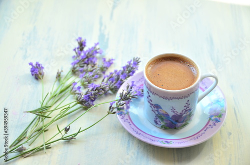 cup of coffee with lavender