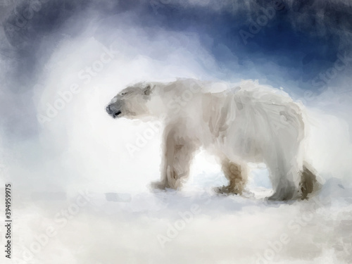 Digital painting of an adult polar bear, side view © Rixie