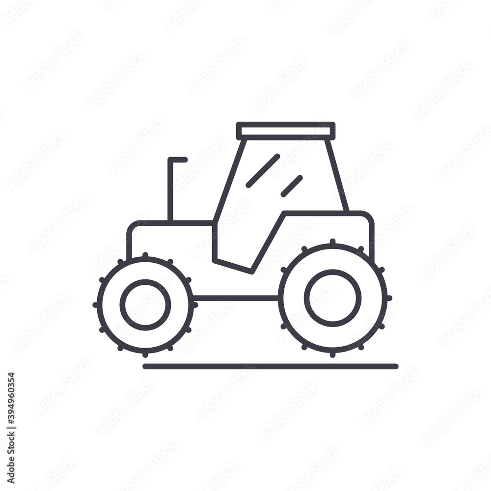 Farm tractor icon, linear isolated illustration, thin line vector, web design sign, outline concept symbol with editable stroke on white background.