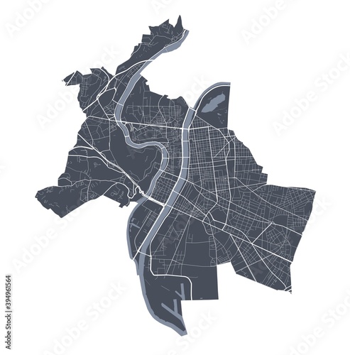 Lyon map. Detailed map of Lyon city poster with streets. Cityscape vector.