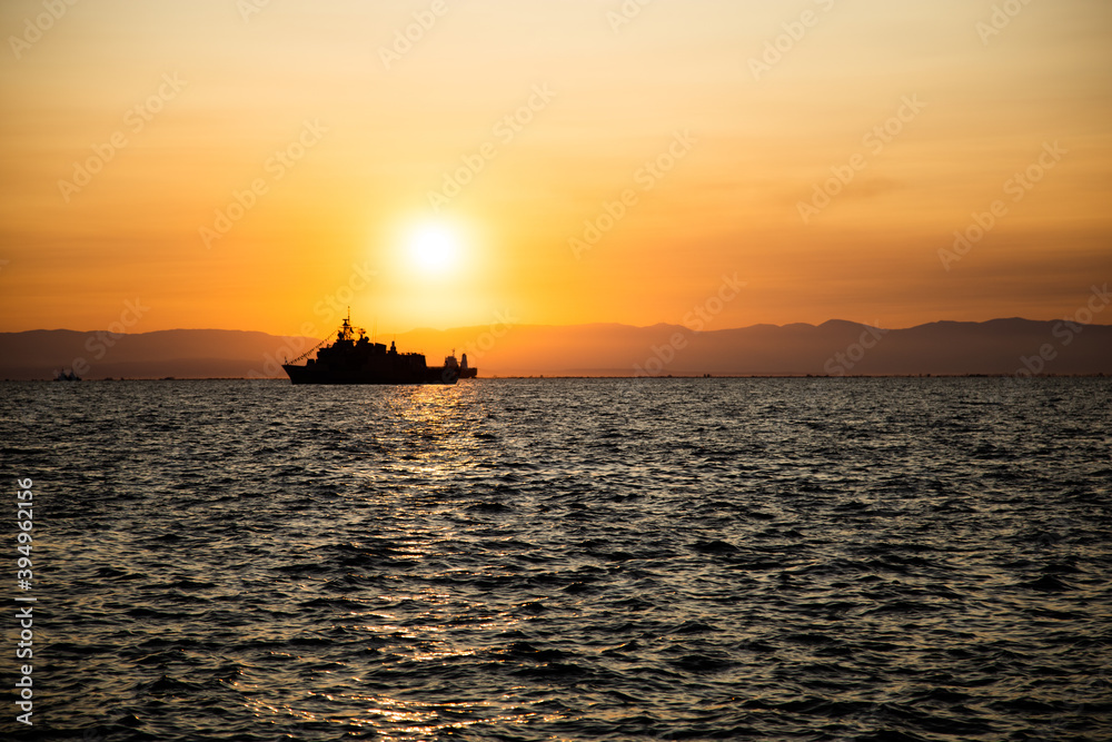 Ship Silhouette at Sunset Ship Silhouette at Sunset