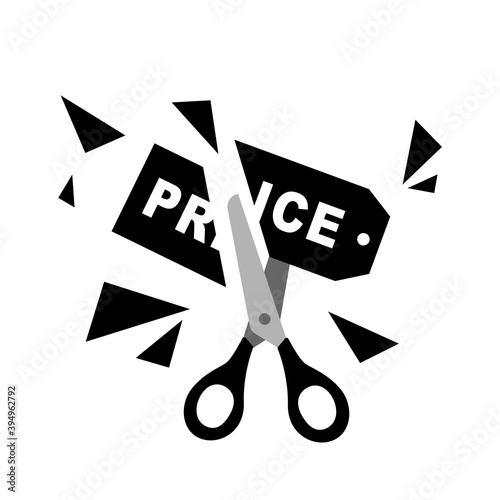 scissors cut the label price. vector illustration