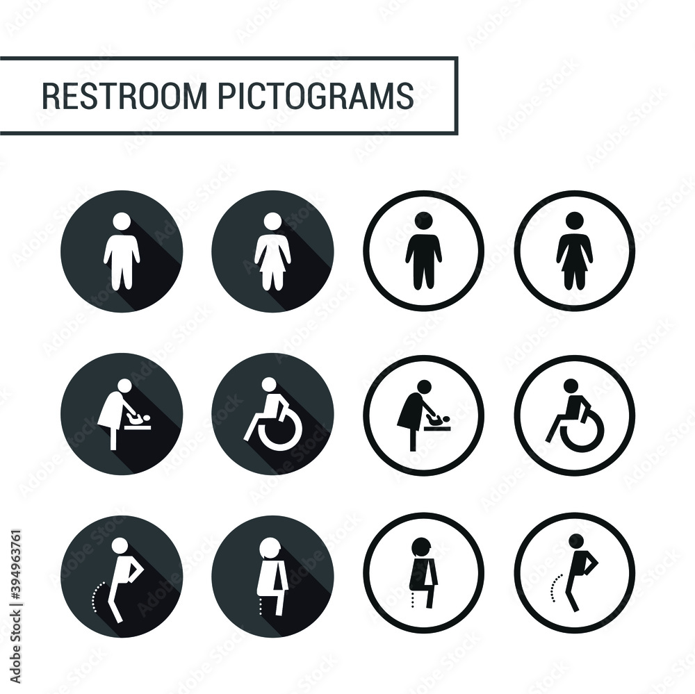 Vector image. Pictograms for women, handicapped, changing table, babies and men's restrooms