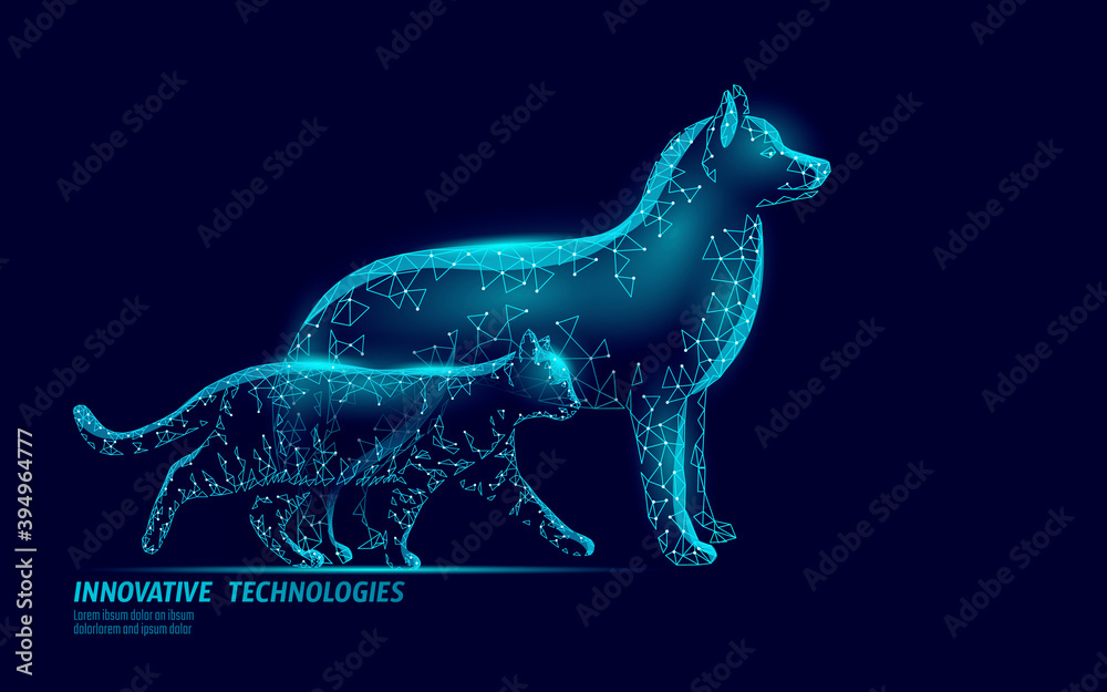 Fototapeta premium Dog and cat silhouette smartphone. Veterinary care health treatment. Clinic online doctor vet center analysis. Logo mobile app template medicine vector illustration