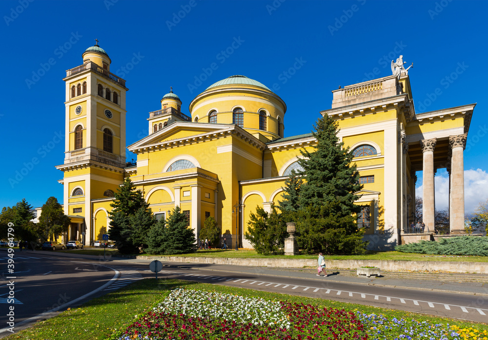 Picturesque cityscape of Eger with Cathedral Basilica on sunny autumn day, Hungary
