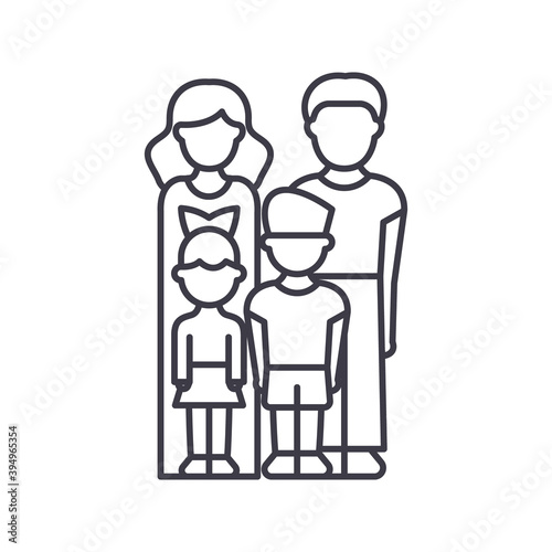 Family image icon, linear isolated illustration, thin line vector, web design sign, outline concept symbol with editable stroke on white background. © Nina