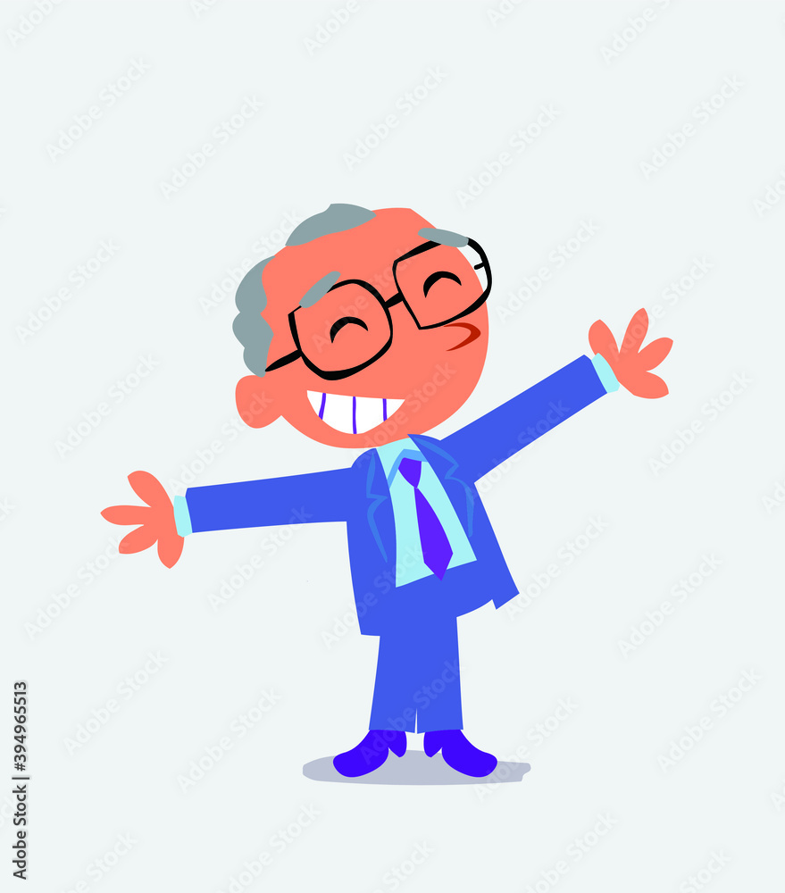 cartoon character of businessman opening arms very happy.
