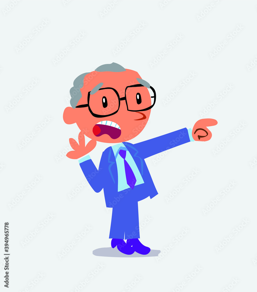 Surprised cartoon character of businessman pointing at something
