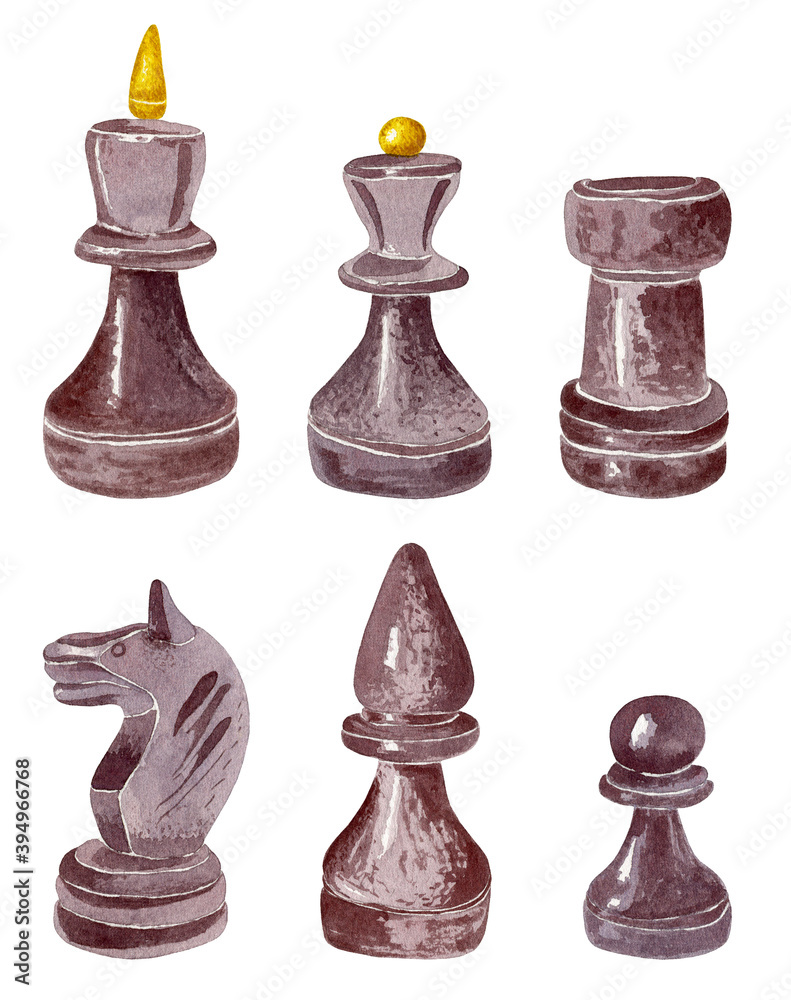 Hand-drawn sketch set of Chess pieces on a white background. Chess