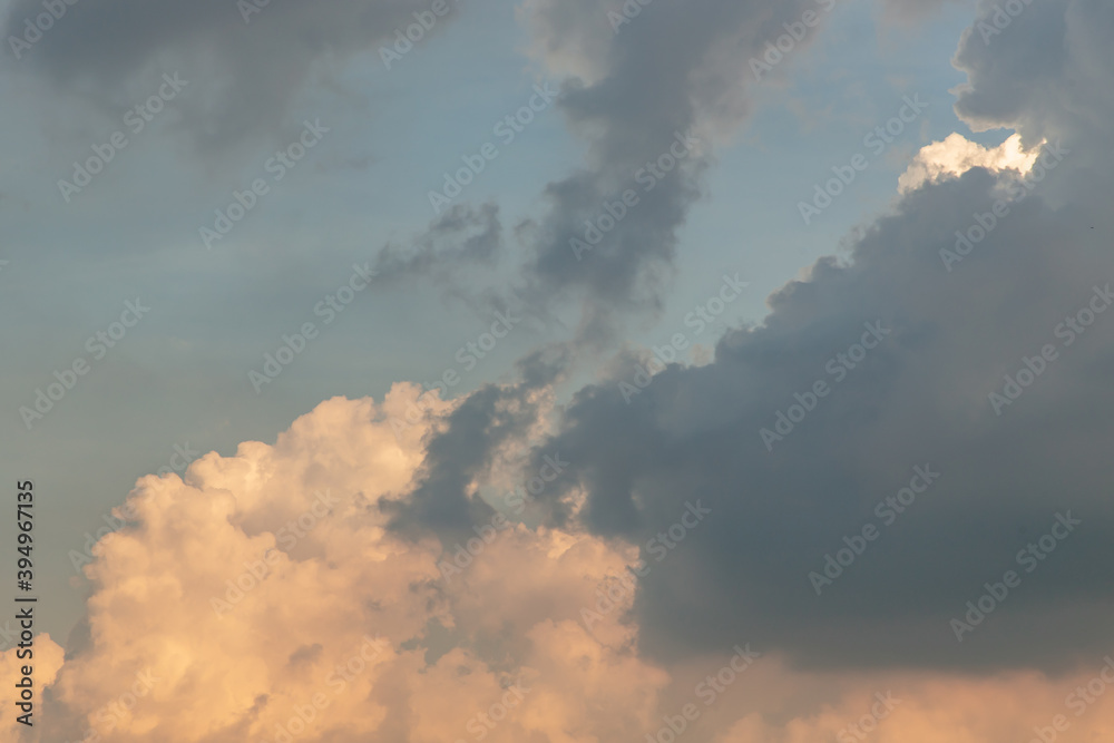 The cloudy beautiful sky with the light shining from the sun. The softness of the cloud creates a feeling of relaxation. copy space.