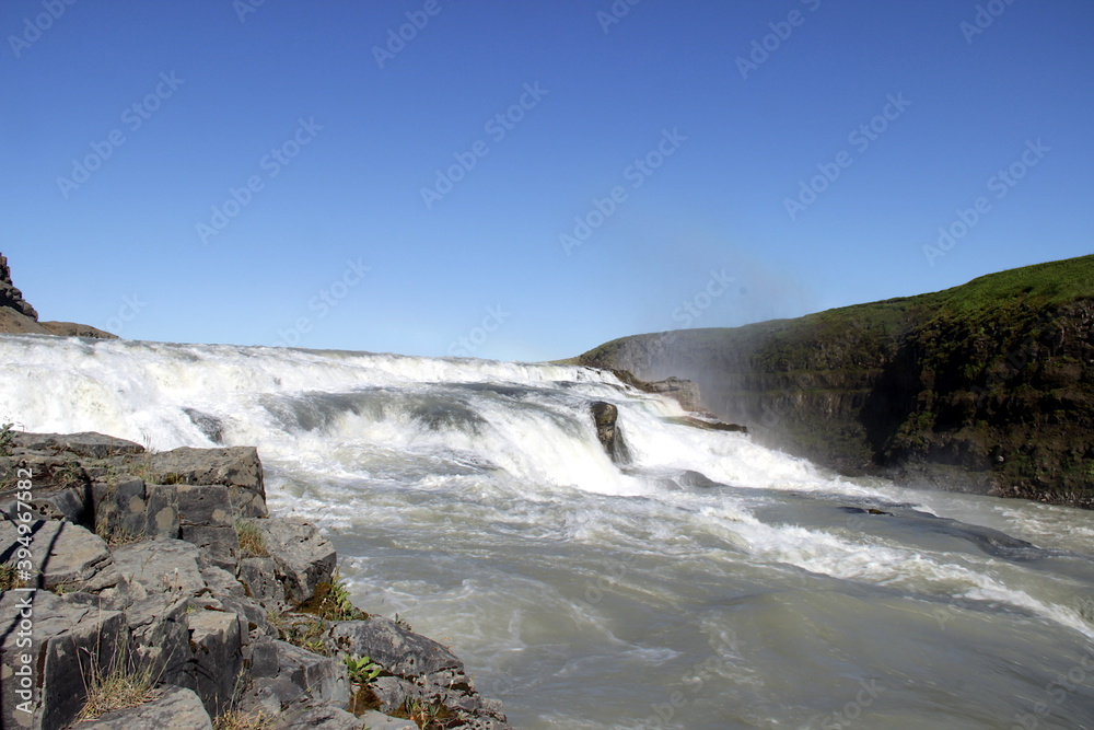 Iceland Selfoss Waterfall, water power with fogy cold air combine the sound of the nurture. Rocks with every level of vegetation and the cold of the north of Iceland.