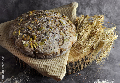 Bread on a wooden board.