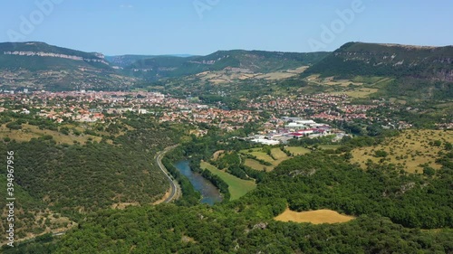 Aerial shot of Millau, french city in south of France