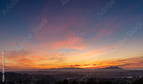 amazing sunset over the bay of A Frouxeira and Valdoviño in Galicia