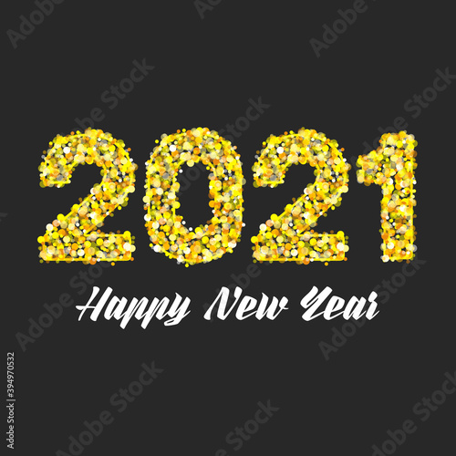2021 HAPPY NEW YEAR banner. Golden luxury text 2021 Happy new year. Elegant Gold text with light. Design template Celebration typography poster, greeting card for Merry Christmas and happy new year.