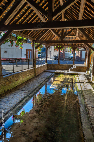 Bernay city Historic traditional washhouse alongside river in Normandy, France © JPC-PROD