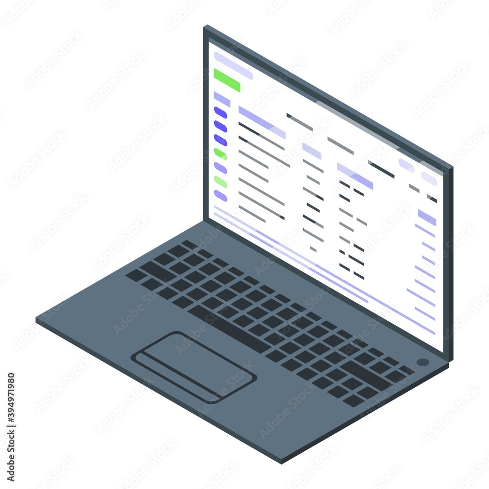 Online marketing laptop icon. Isometric of online marketing laptop vector icon for web design isolated on white background Online marketing laptop icon. Isometric of online marketing laptop vector icon for web design isolated on white background