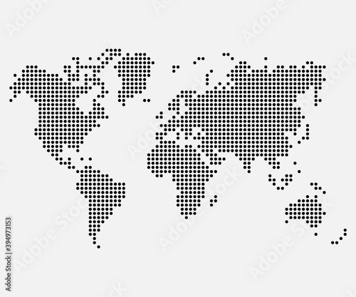 Dotted map of World. Halftone design. Vector illustration.