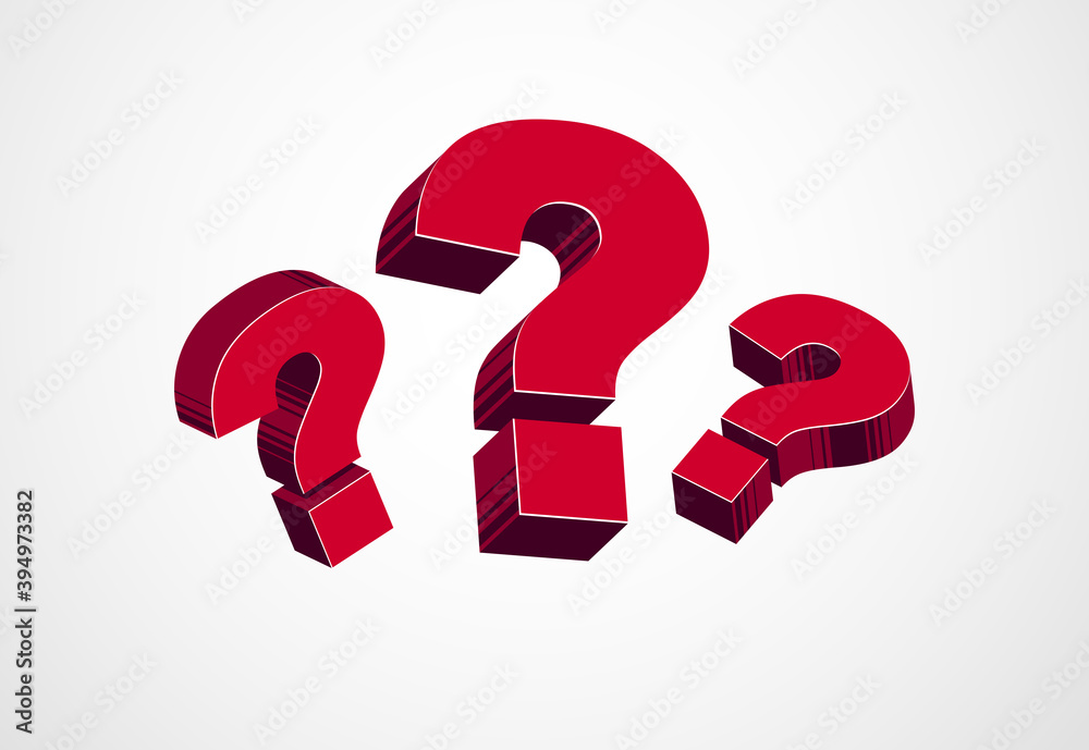 Three 3D question marks query symbol vector icon, design element. Three 3D question marks query symbol vector icon, design element.