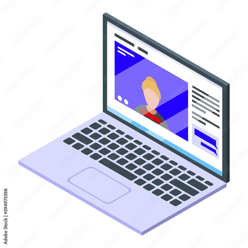Online training laptop icon. Isometric of online training laptop vector icon for web design isolated on white background Online training laptop icon. Isometric of online training laptop vector icon for web design isolated on white background