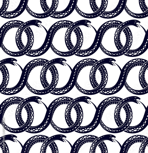 Seamless snakes pattern in vintage drawing style, dangerous poisoned reptiles vector background, endless tiling wallpaper, subculture rock n roll and hard rock theme.