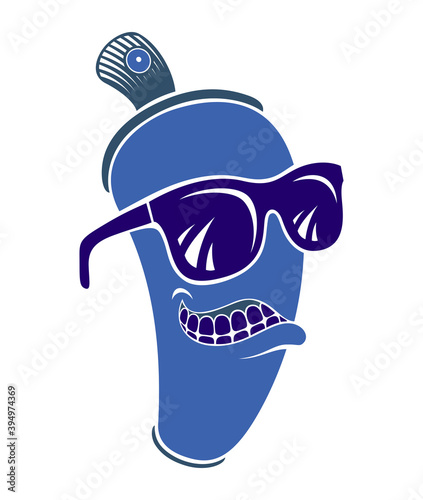 Graffiti paint spray can cartoon character, vector illustration, urban teen culture theme.