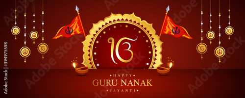 Happy Gurpurab, Guru Nanak Jayanti, Festival of Punjabi Sikh Religion, vector background. photo