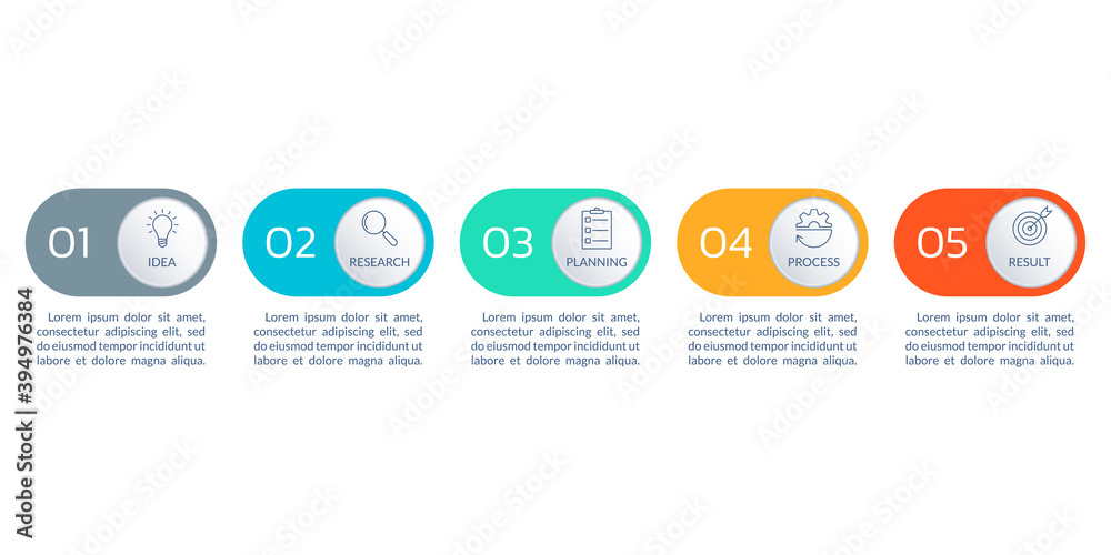 5 step or option infographic elements with business icons and text. Timeline info graphic, flow chart, layout, finance workflow template. Vector illustration. 5 step or option infographic elements with business icons and text. Timeline info graphic, flow chart, layout, finance workflow template. Vector illustration.