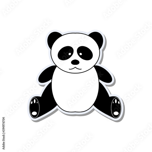 Fototapeta Naklejka Na Ścianę i Meble -  Funny sticker with a panda. Black and white panda icon. Good for postcards, children's books and stickers. Vector.