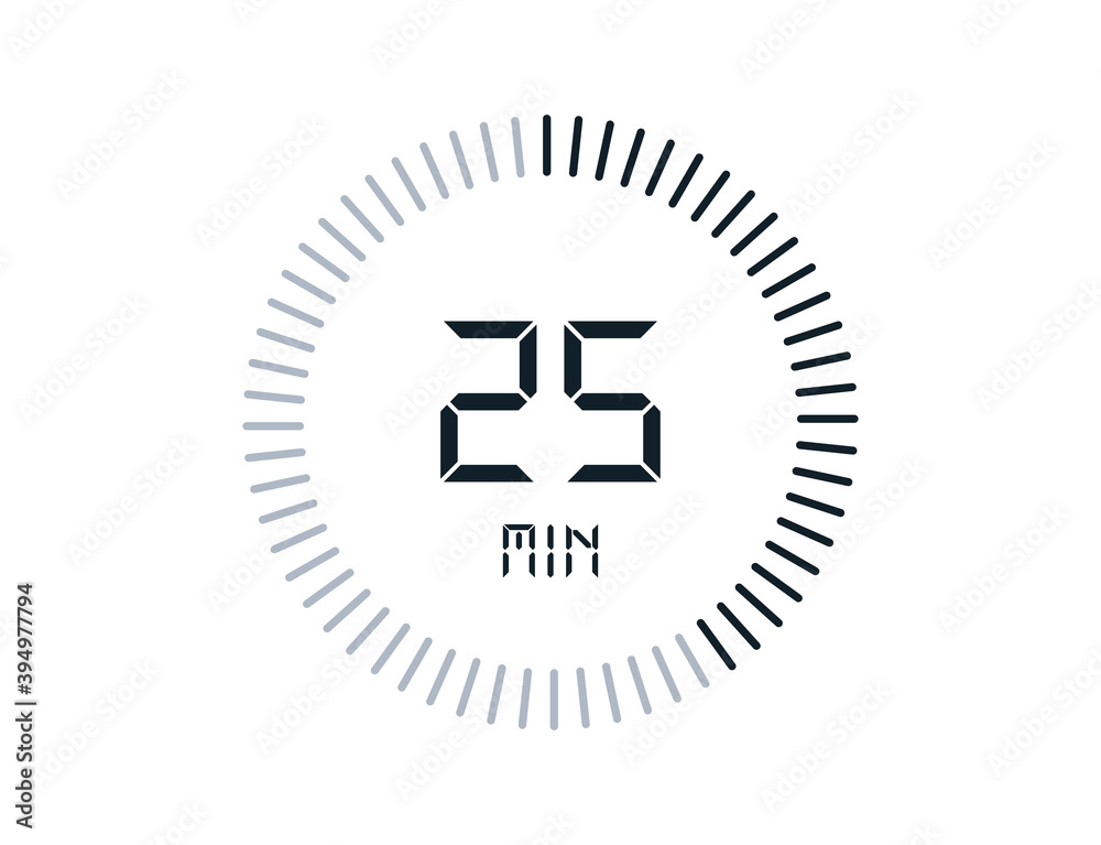 25 minutes timers Clocks, Timer 25 min icon vector de Stock | Adobe Stock