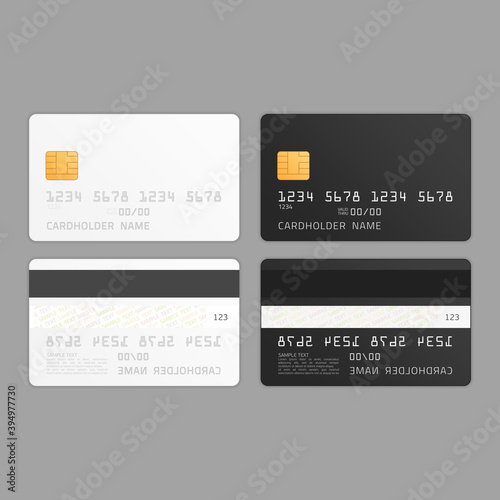 Mockup Credit Card with worlds map. Empty plastic card template isolated on white background. Realistic style. Business and finance concept. Vector illustration EPS 10.