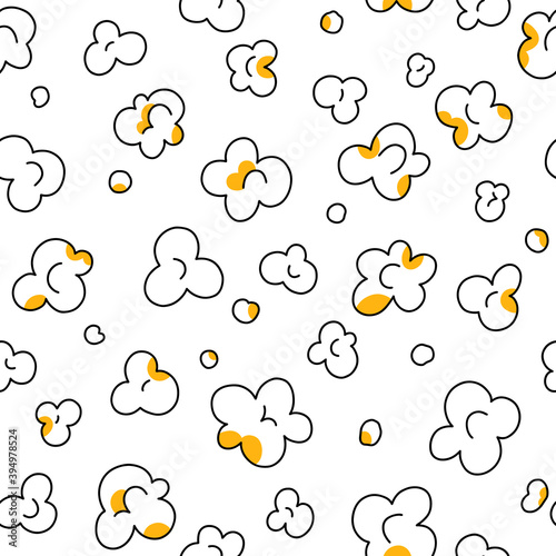 Popcorn flakes outlined on white background, vector pattern