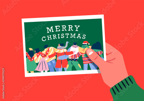 Merry Christmas card hand holding friend photo