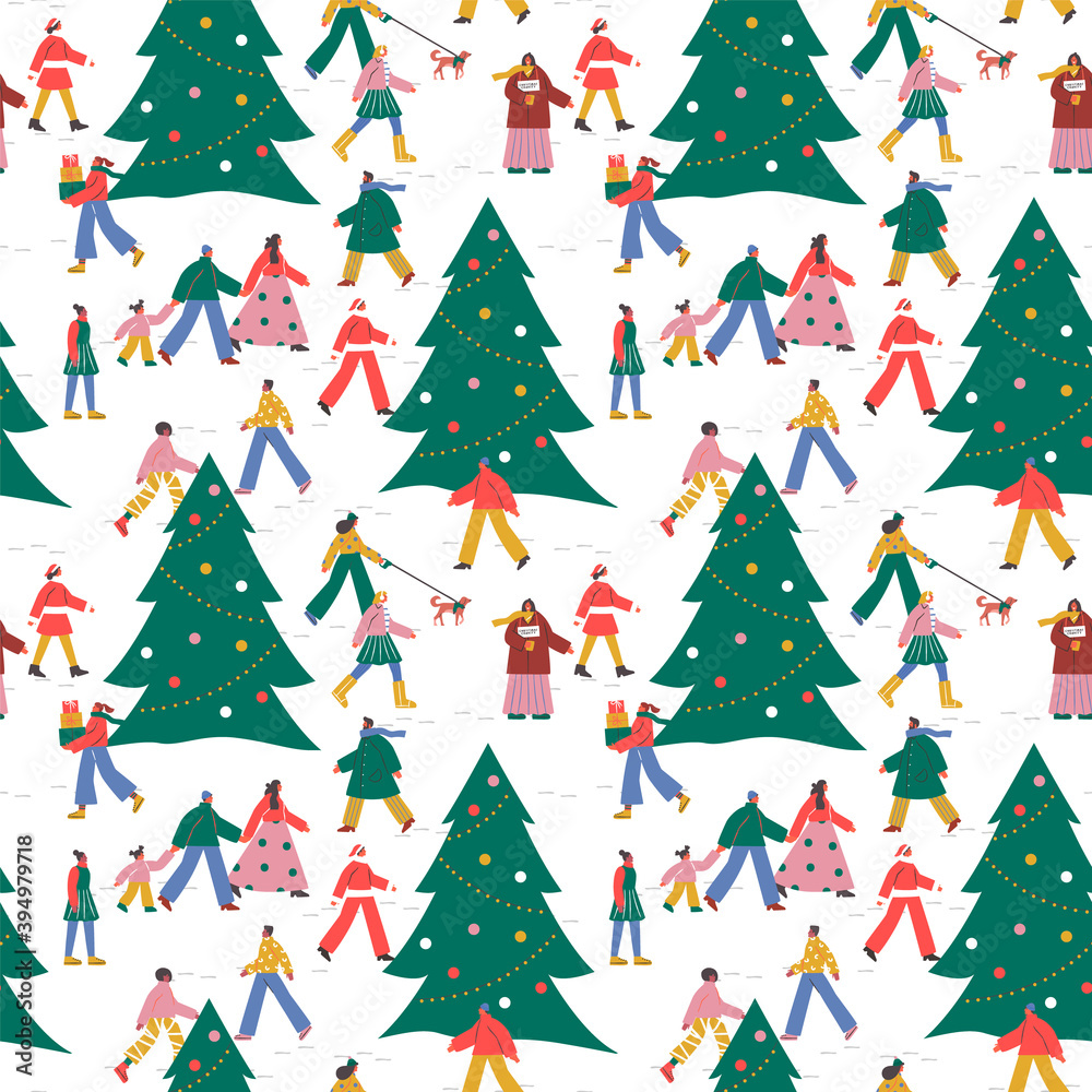 Christmas people pine tree winter seamless pattern Christmas people pine tree winter seamless pattern