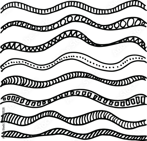 Waves of stripes with a pattern. Background of stripes that are divided into fragments.