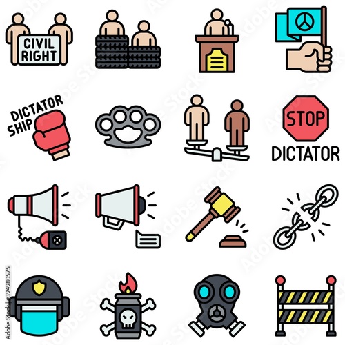 Protest related vector icon set 2, filled style