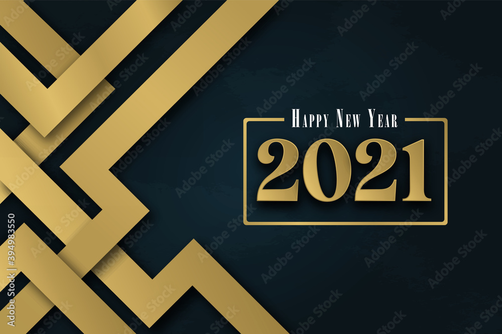 Happy New Year 2021 gold art deco frame card